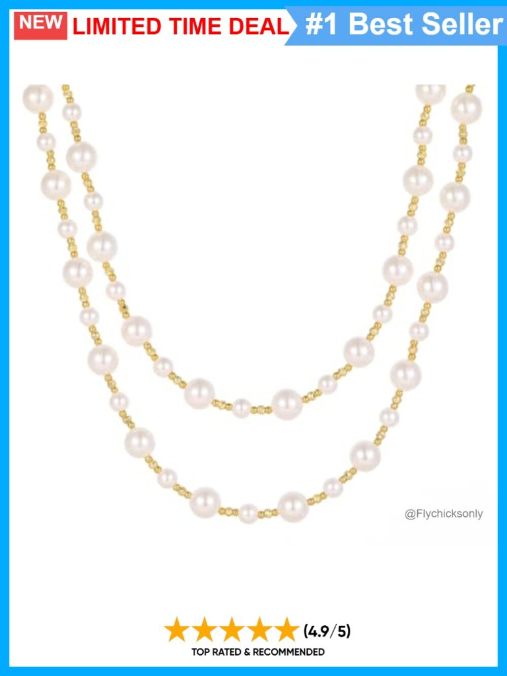 Pearl Strand Necklace 18K Gold Plated Toggle Clasp Layering 36 Inch